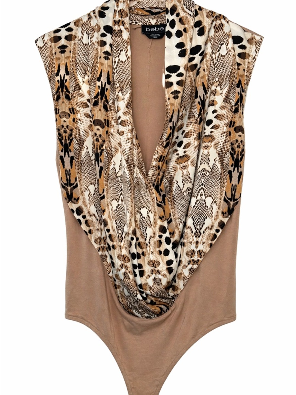 Bebe Animal Print 2 Piece Set Cowl Neck Bodysuit Jogger Pants Sexy Lounge Set XL - Picture 2 of 11